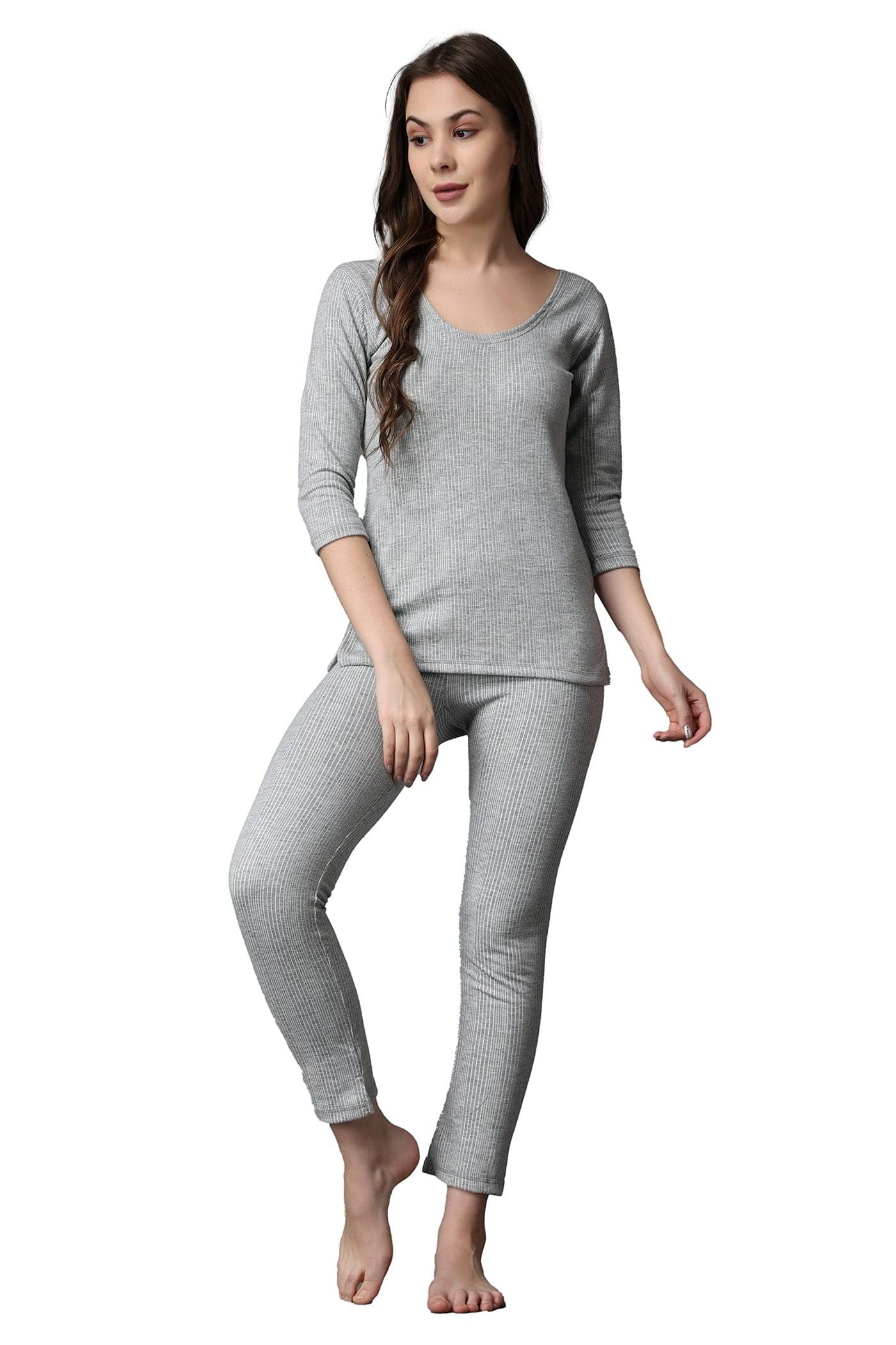 FF Winter Wear Thermal Upper Vest and Bottom Lower Warmer Combo for Women Long Johns Underwear Set Color - Grey (Size - Medium)
