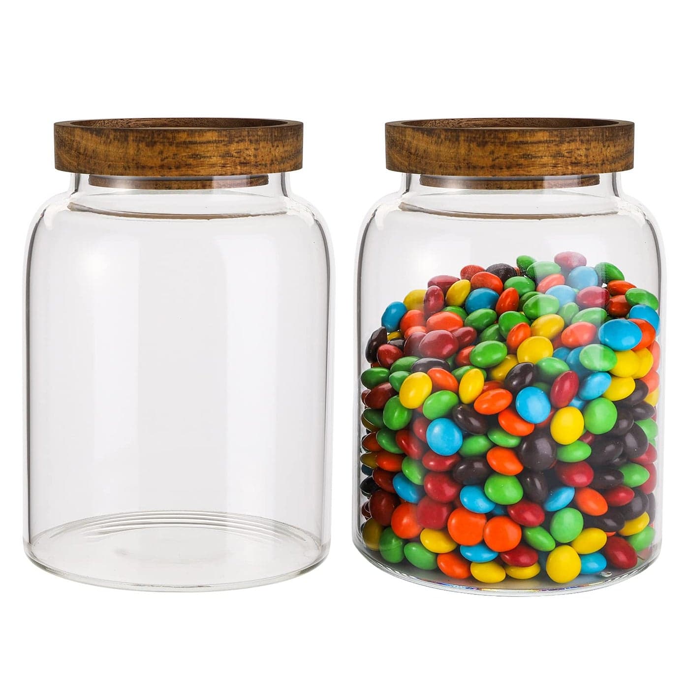Bekith 2 Pack 42 FL OZ 1250ml Glass Storage Jars with Wooden Lids Glass Food Storage Container with Airtight Lid Glass Pantry Canister for Beans Rice Sugar Coffee and etc
