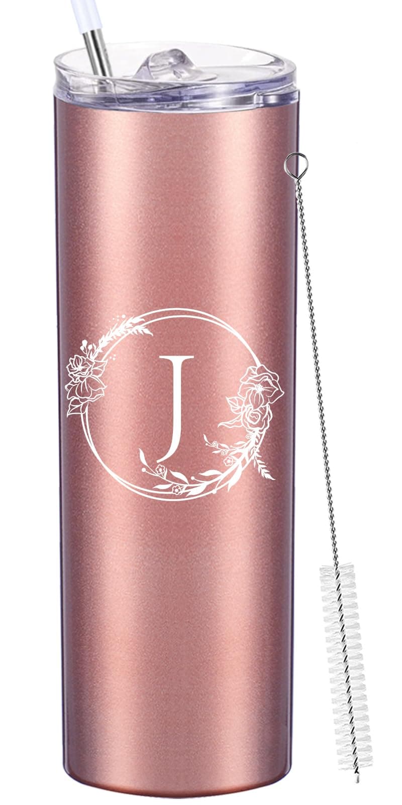 AMZUShome Personalized Tumbler Cup with Initials.Cup with Letter J 20oz Skinny Tumbler.Personalized Travel Monogram Letter Coffee Mug Gifts.Custom Initial Tumbler gifts for Women Birthday Christmas.
