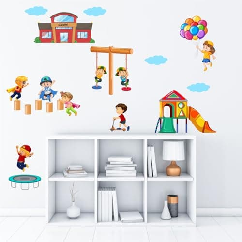 Decal O Decal Vinyl Kids Playing Activities Wall Tile Fridge Sticker (Multicolour, 62.99 x 0.39 x 23.62 Inches)-Self-Adhesive