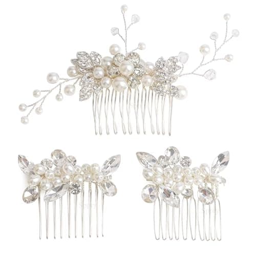 Sppry Bridal Hair Comb - Bendable Pearl Crystal Hair Accessory for Women at Wedding, Silver