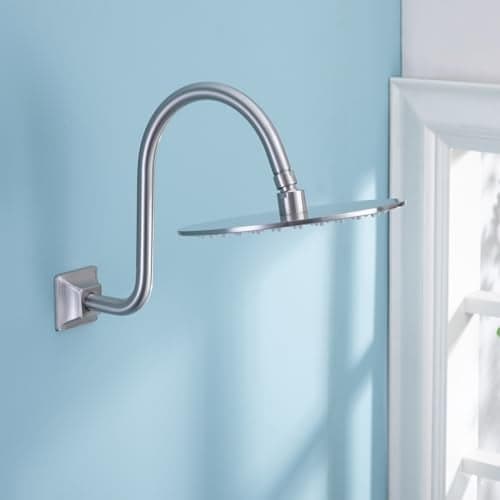 SEABEFORE 13 Inches Shower Head Arm,S Shaped Goose Neck Shower Arm High Rise Extender with Flange Shower Head Pipe Arm,Brushed Nickel,91098-13BN