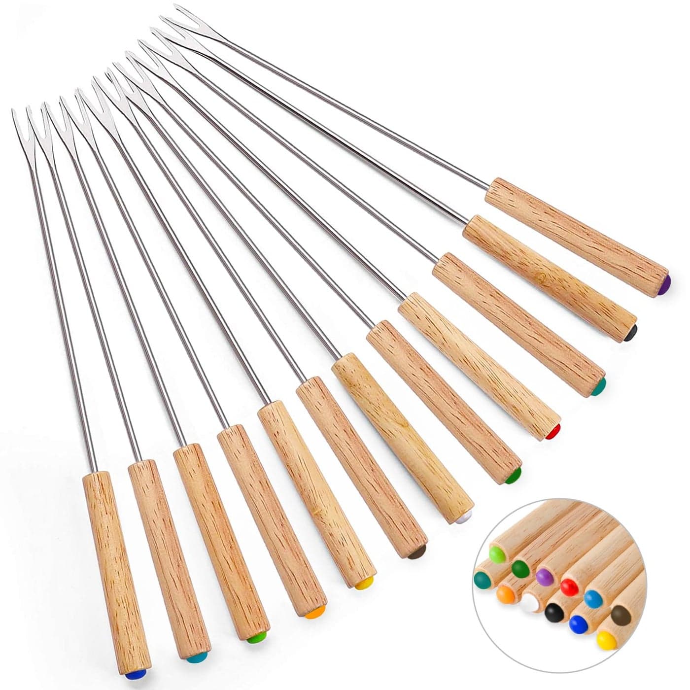 Set of 12 Stainless Steel Fondue Forks 95 Inches Cheese Fondue Sticks Smore Sticks with Wooden Handle Heat Resistant for Chocolate Fountain Cheese Fondue Roast Marshmallows Fruits