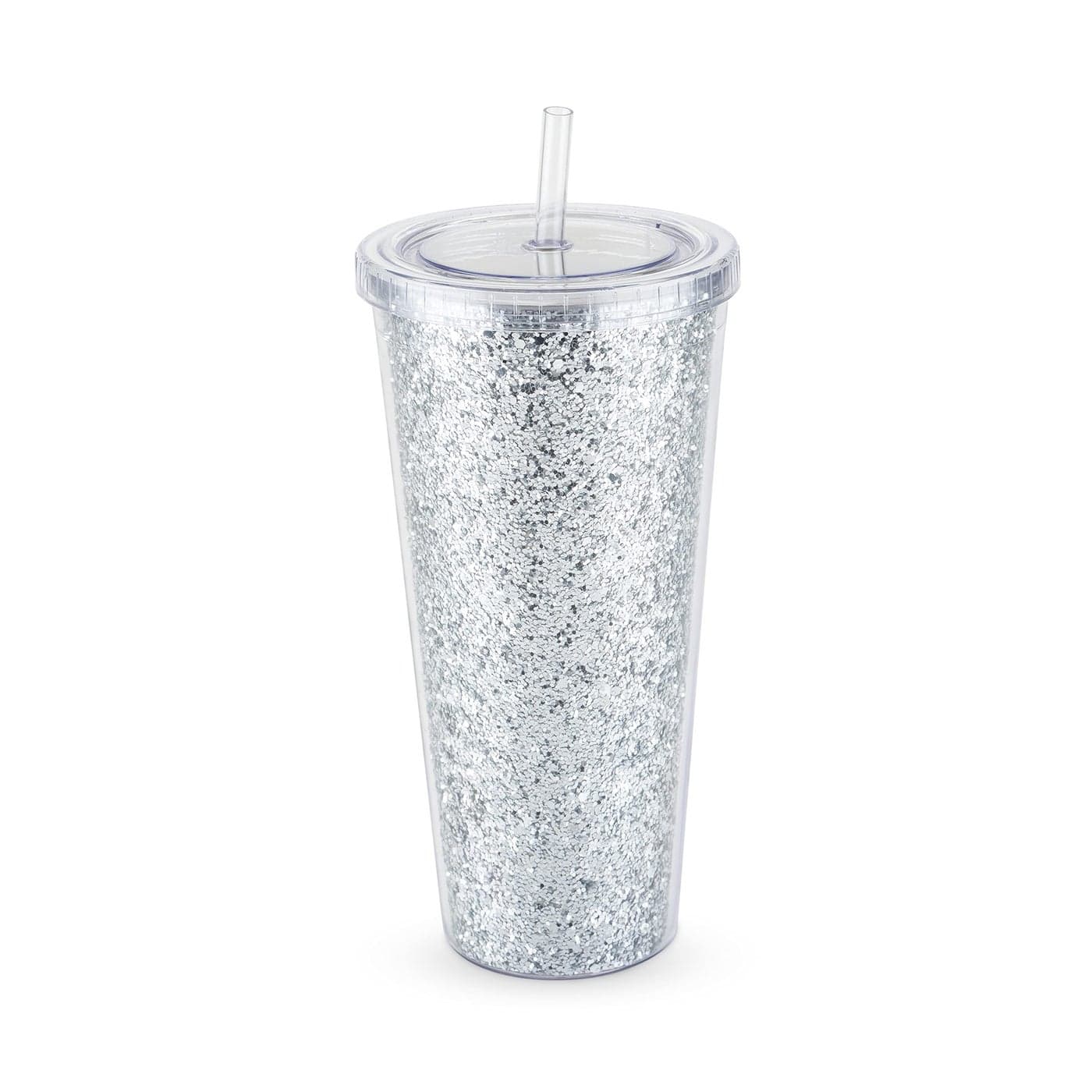 Blush Glam Double Walled Glitter Acrylic Plastic Tumbler with Lid and Straw Reusable Cups for Smoothie Iced Coffee Tumblers 24 oz Set of 1 Silver
