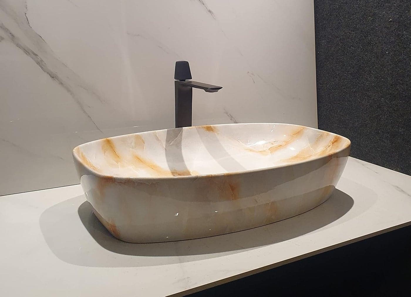 B Backline Ceramic Table Top Vessel Sink Wash Basin Over CounterCounter Top Wash Basin For Bathroom Living Room 24 X 15 X 5 Inches Onxy