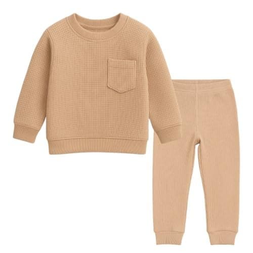 HuggleBug Kids Cotton Waffle Co-ord Set for Boys & Girls | Soft Breathable Everyday Wear Top & Bottom Set