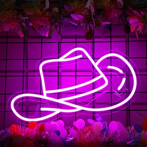 Bonuci Cowboy Hat Neon Sign Gift Cowgirl Themed Party Decorations Preppy LED Neon Light Sign Y2k Lighting Aesthetic Room Decor for Preppy Girls Bedroom Dorm Wall Decor(Cowboy Hat)