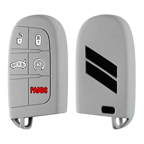 REMOCH Key Fob Cover for Dodge Accessories 5 Button Key Fob Case for Dodge Charger Challenger Dart Durango Journey Replacement Remote Control 3 4 5 Buttons Key Fob Shell (Gray with Black, 1 PC)