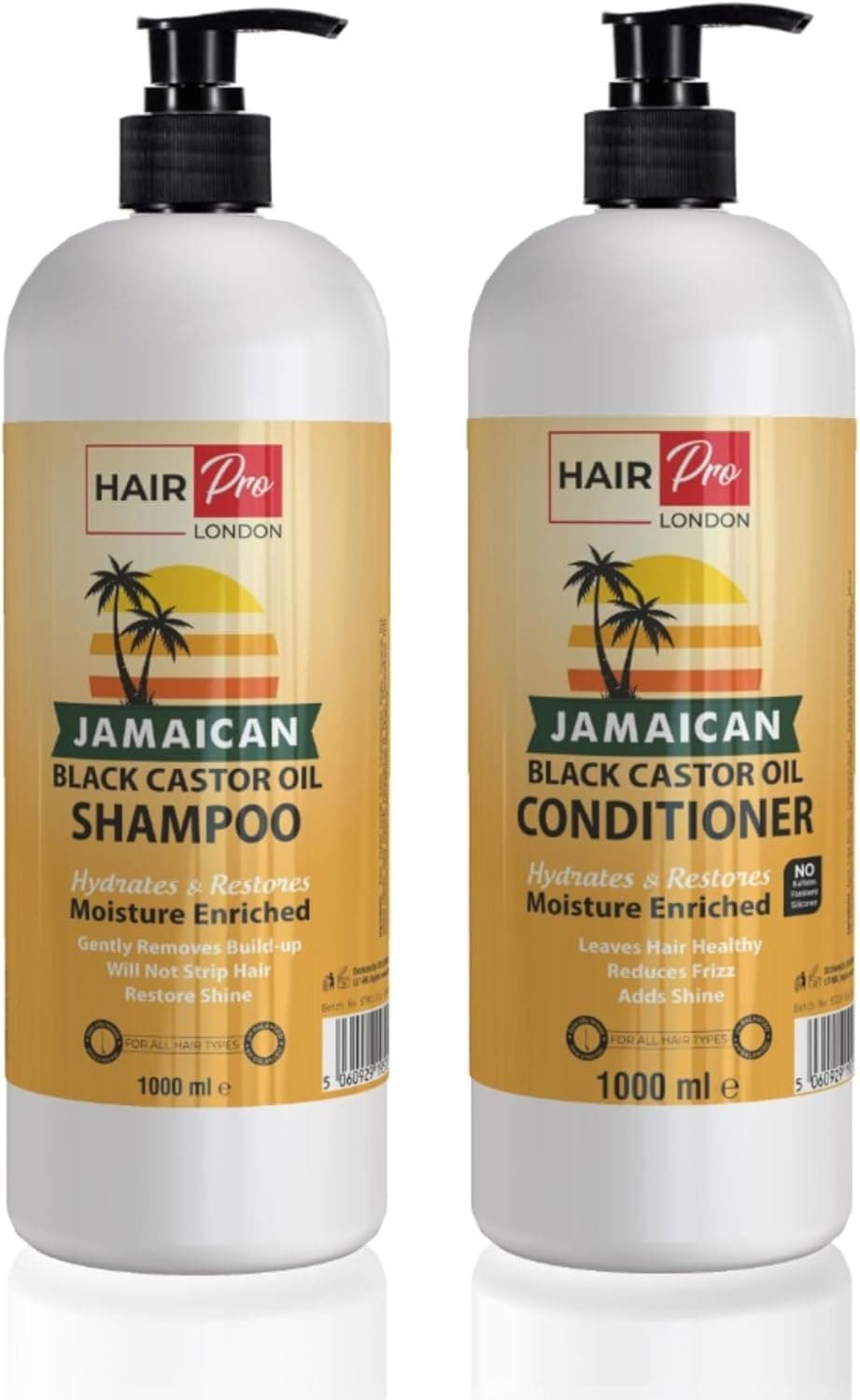 HAIRPRO LONDON JAMAICAN BLACK CASTOR OIL SHAMPOO 1000ML CONDITIONER 1000ML COMBO PACK