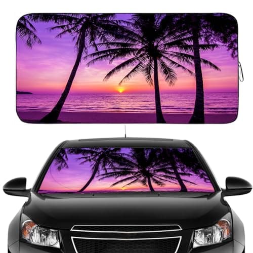 Gven Car Windshield Sun Shade Foldable Cute Sun Windshield Shade for UV Protecion Heat Reduction Funny Cooling for Summer Pink Car Accessories Cool Seats Easy Fold Sunset Purple L