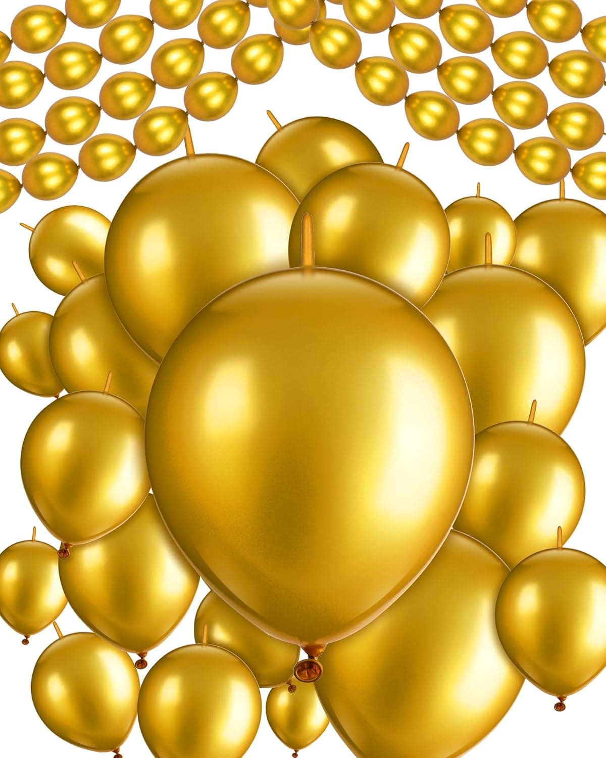 Leitee 160 Pcs Link Balloon 12 Inch 6 Inch Linking Balloons Quick Linkable Needle Tail Latex Balloons for Christmas Birthday Happy New Year Party Wedding Graduation Arch Decors Metallic Gold