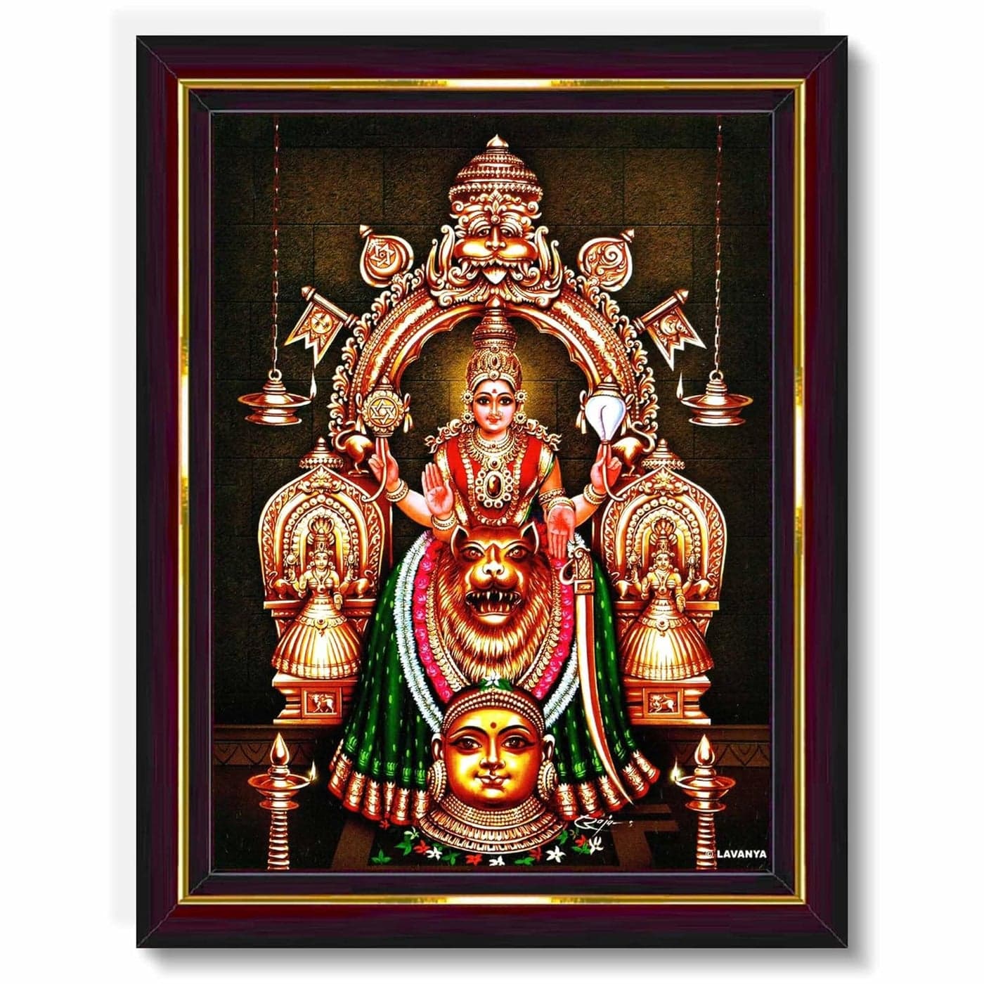 Pavan Photo Laminations Sri Mookambika Devi Amman Mukambika Kollur Wall Painting Framed Home Decor WoodMatteBrownSmall Size6 x 8 Inch B1232S