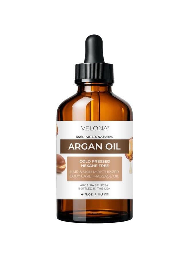 Argan Oil - 4 Fl Oz (With Dropper) | Morocco Oil For Hair Growth, Skin, Body and Face Care | Unrefined, Cold Pressed | 100% Natural and Moisturizing Carrier Oil | Cap Kit