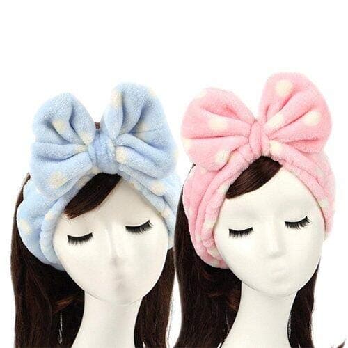 DNHCLL 2PCS Girls Super Cute Elastic Hairband Bowknot Cosmetics Towel Headband for Washing Face and Makeup Soft Fluffy ColorfulBluePink