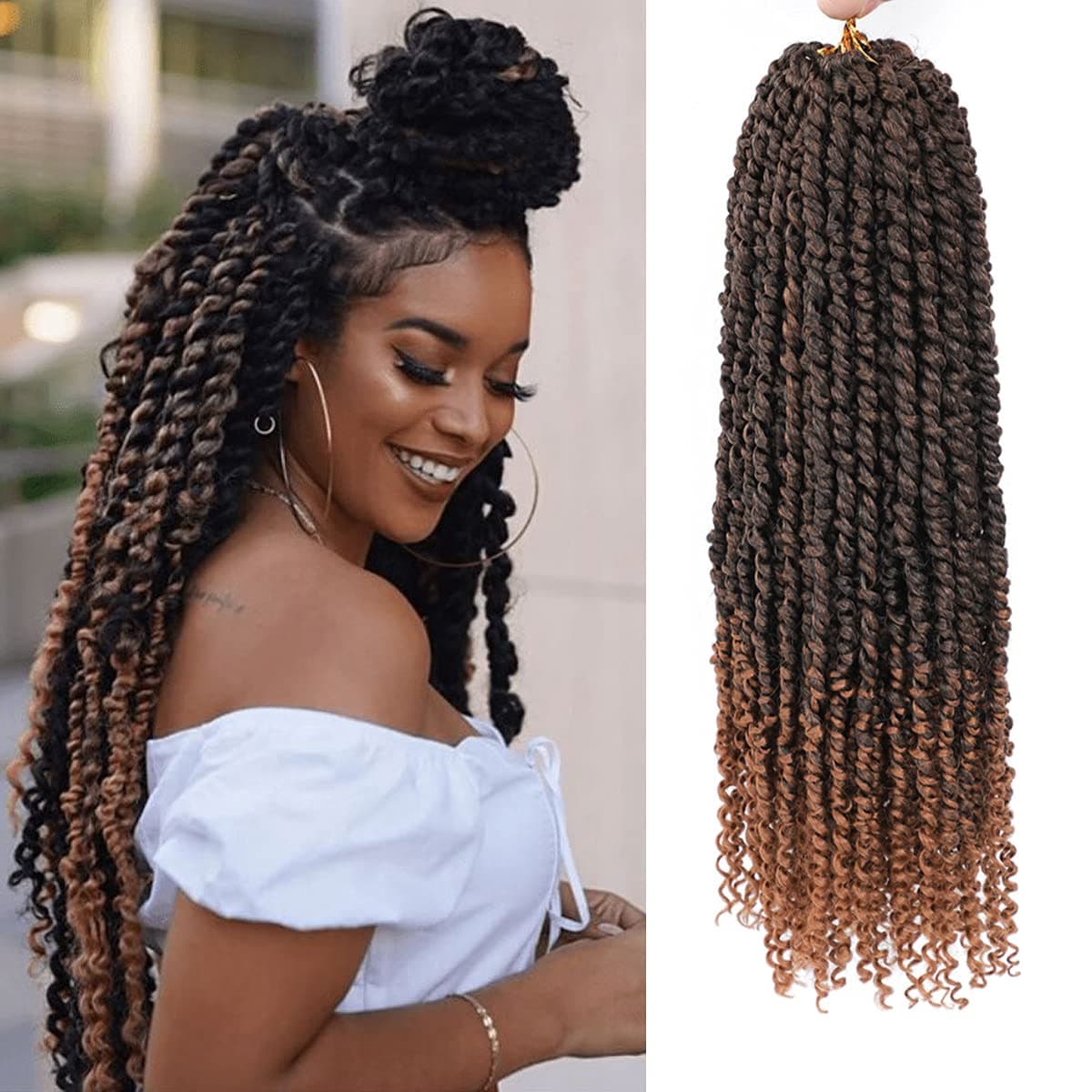Passion Twist Hair 8 Packs 18 Inch Passion Twist Crochet Hair For Women Crochet Pretwisted Curly Hair Passion Twists Synthetic Braiding Hair Extensions 18 Inch 8 Packs T30