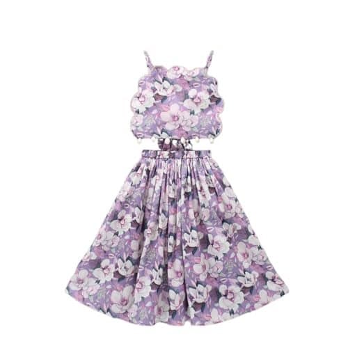 GORLYA Girls Floral Lehenga Choli Set | Sleeveless Crop Top with Scallop Cut & Flared Skirt | Festive Traditional Outfit for Weddings, Parties, Celebrations