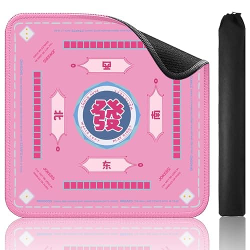 TIASUSAN Pink Mahjong Learning Mat with Black Carrying Bag AntiSlip NoiseReducing Table Cover for Mahjong Board Games Tile Games and Card Games 33 x 33