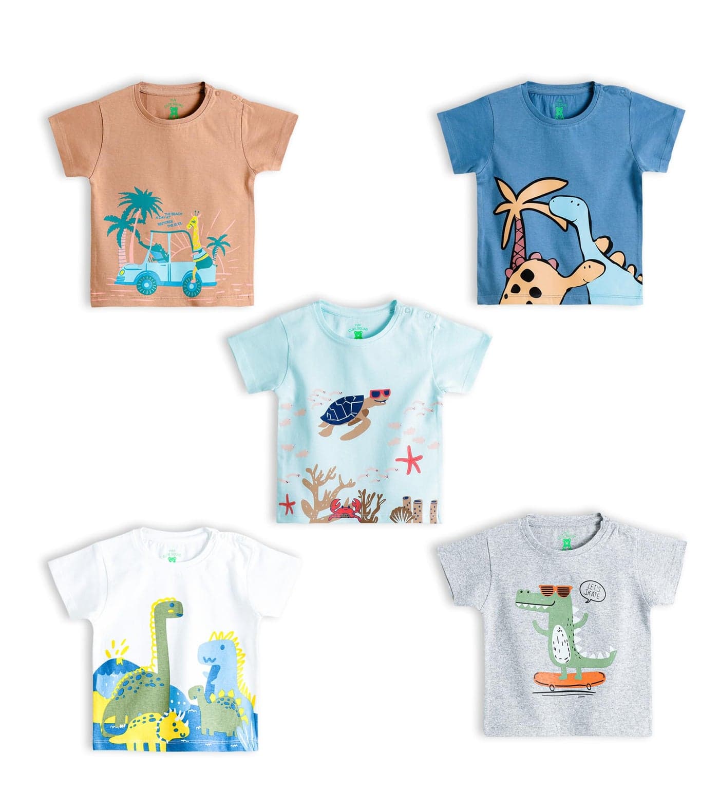 YUV Infant Baby Boys & Girls 100% Cotton Printed Multicolor Half Sleeve T Shirts - 6 to 9 Months Babies, Pack of 5