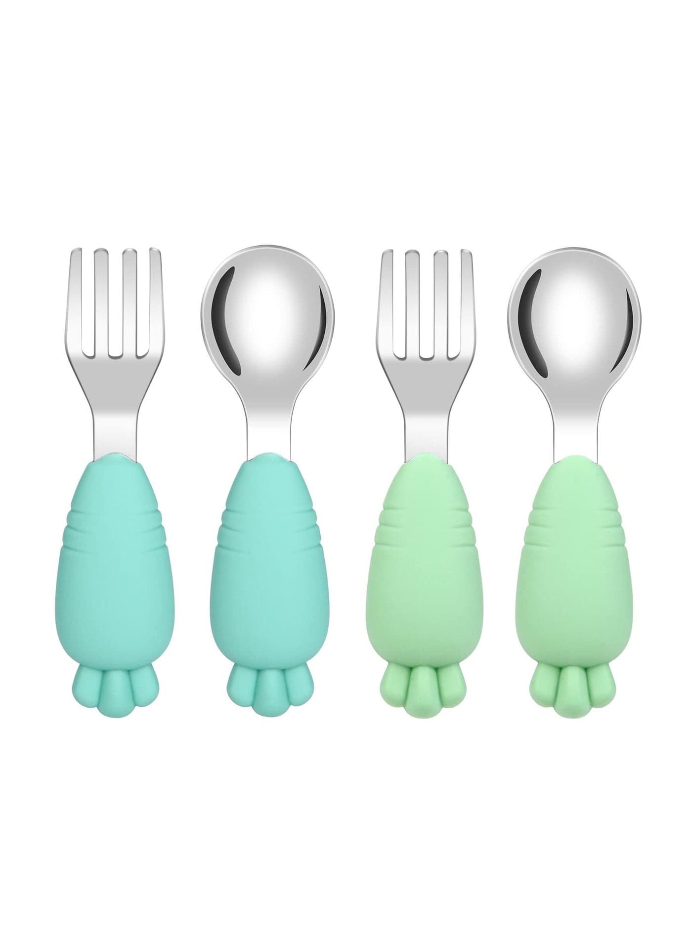 4 Pcs Toddler Fork and Spoon, Stainless Steel Baby Utensils Set PP Spoon for Learning to Use Non-Toxic BPA Free (Blue+Green)