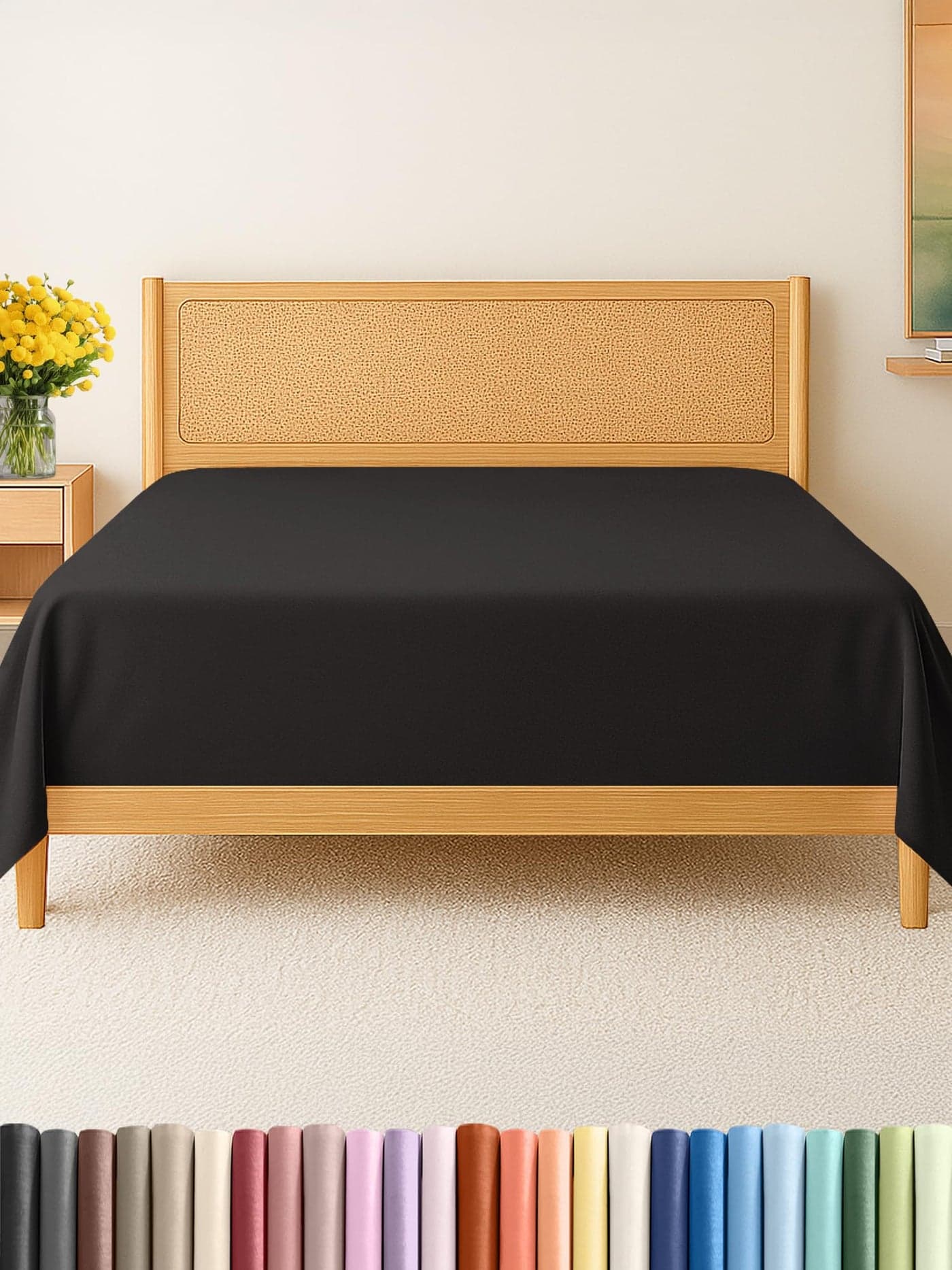 Twin XL Size Flat Sheet - Hotel Quality Top Flat Bed Sheet Only - Ultra-Soft, Breathable & Cooling - Fade & Wrinkle Free - Easy-Care, Stain & Shrink Resistant Bedding - Easy-Fit and Oeko-Tex - Black