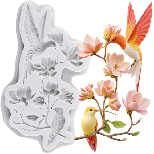 TAOXIBEI Bird Flower Branch Polymer Clay Molds Hummingbird Silicone Resin Mold for DIY Crafts Epoxy Resin Casting Air Dry Polymer Clay Plaster Jewelry Making