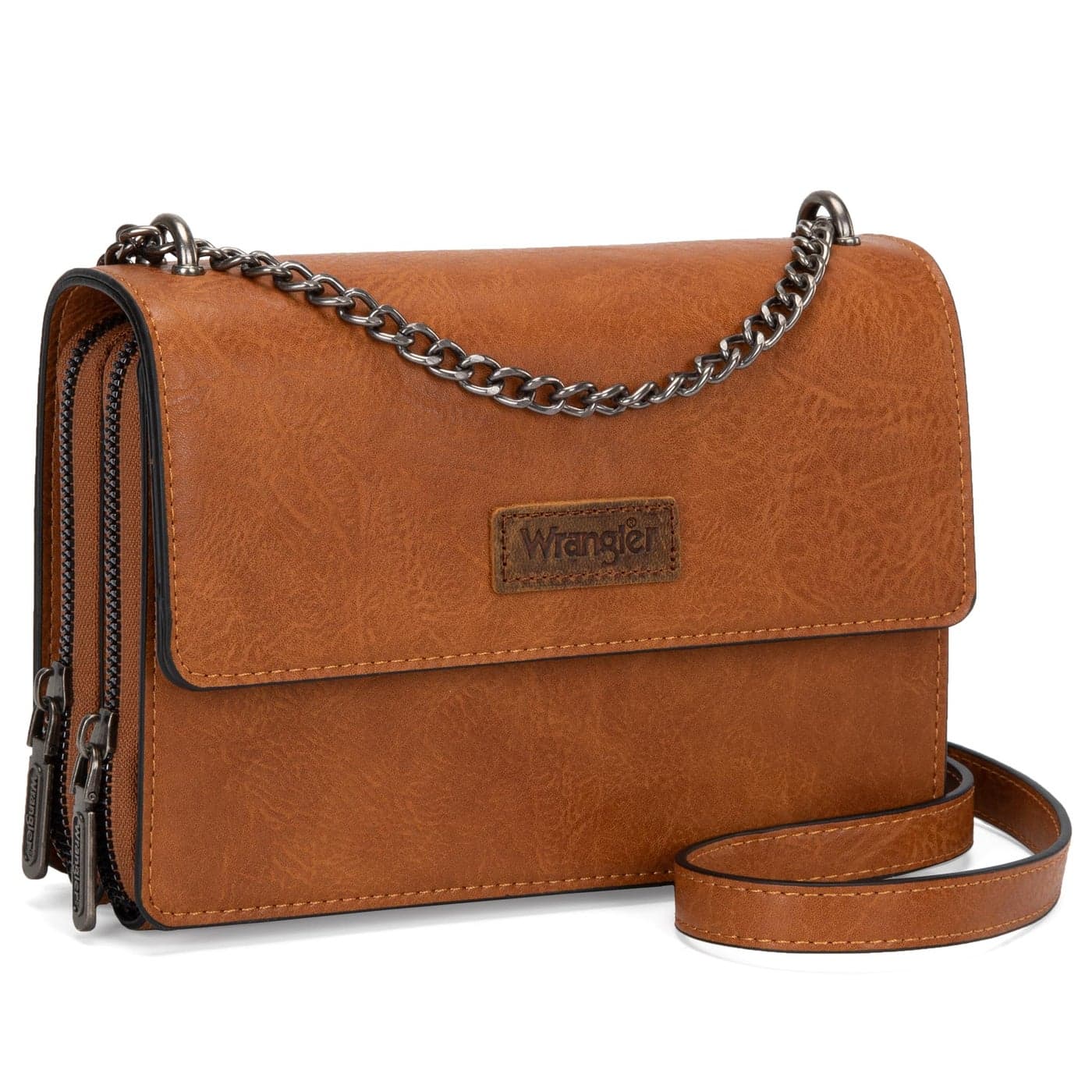 Wrangler Flap CrossBody Bag for Women Small Clutch Wallet Purse Trendy Shoulder Bag with Chain Strap Brown Gift WG149-236DBR