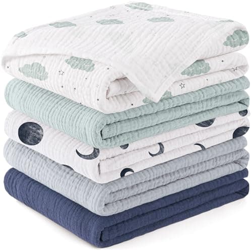 Susurration Baby Burp Cloths 5 Pack 100 Cotton Muslin Baby Washcloths 236 236 inch Burping Cloths for Babies Newborn Baby Boys Girls EssentialsBlue