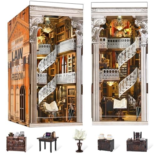MiniCity Book Nook Kit DIY Miniature Dollhouse Booknook Kit with Led Light and Dust Cover Law Library