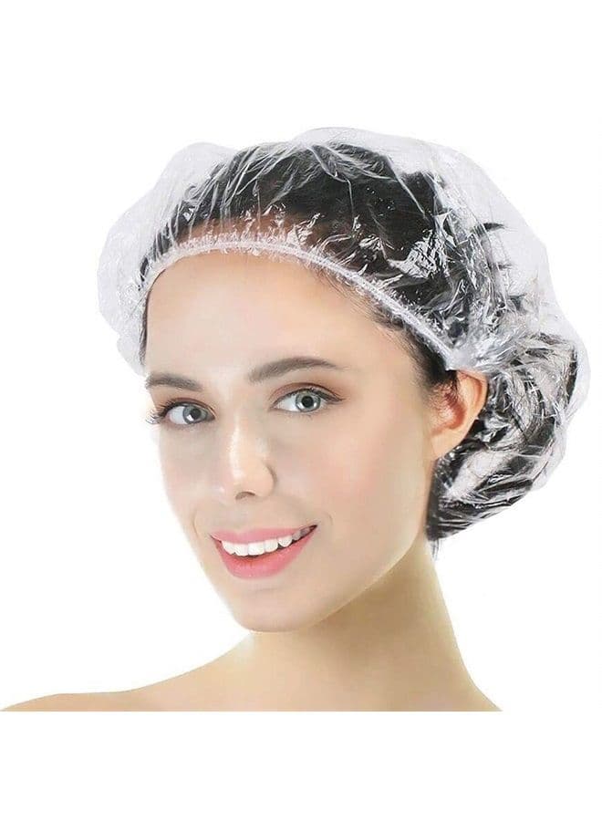 100PS Disposable Shower Caps, Plastic Clear Shower Caps, lengthening and thickening Hair Caps for Hair dyeing assistance, Hotel and Hair Salon, Home Use, Portable Travel (Size 20.5"/52cm)