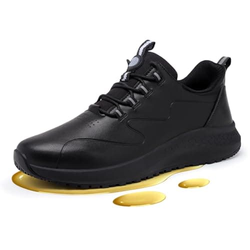 Delobi Non Slip Work Shoes for Men Slip on Waterproof Kitchen Chef Restaurant Walking Sneakers Comfortable Food Service Working Footwear Leather Nursing Shoe Size 85 Wide Black