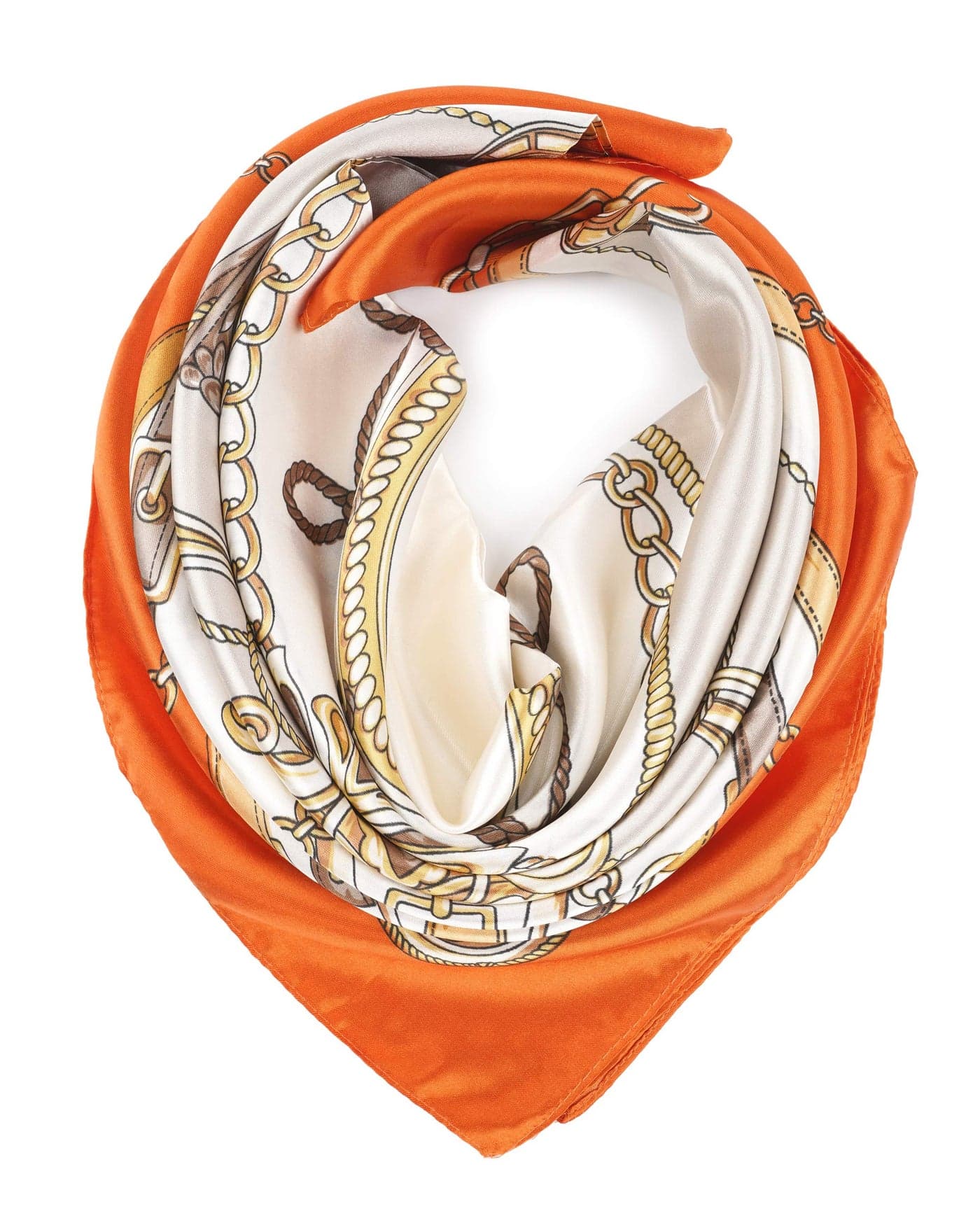 YOUR SMILE Silk Feeling Scarf Women's Fashion Pattern Beige Chain Large Square Satin Headscarf (404)
