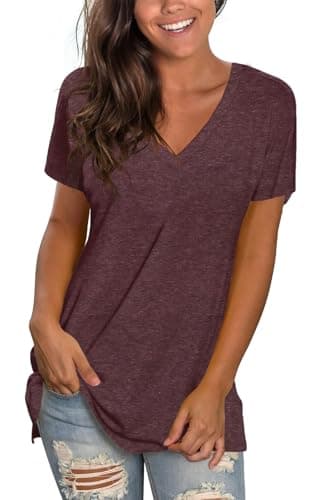 Sipaya Sexy V Neck T Shirts for Women Loose Short Sleeve Tops Summer 2023 Fashion Tees Brick Red XL