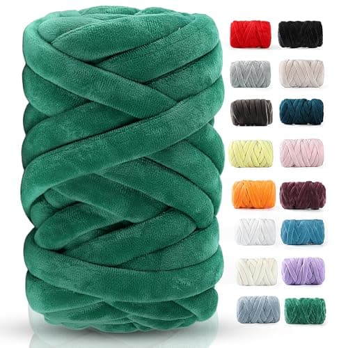 Chunky Yarn for Hand Knitting Velvet Chenille Tube Yarns Jumbo Yarns for Blankets Pet Beds Machine Washable 066 Lb1859 Yd Easy NoTool Arm Knitting Crochet Project Yarn Olive Green