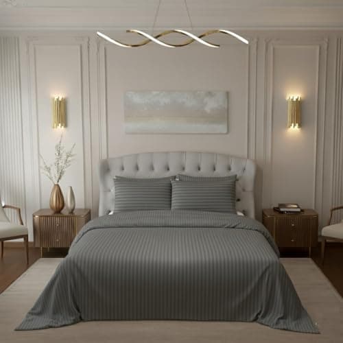 Knight Kavalier Bedsheet for Double Bed King Size (108x108 in / 275x275 cm) | 500TC Egyptian Cotton – 2 Pillow Covers | Dark Grey Striped | Timeless Luxury Gift for Couples, Housewarming, Anniversary