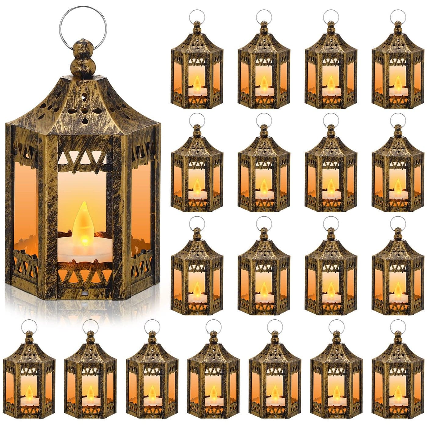Hortsun 20 Pcs Mini Lantern Centerpiece LED Candles Wedding Decorative for Table Battery Powered Hanging Tealight for Wedding Ramadan Diwali Home DecorGold