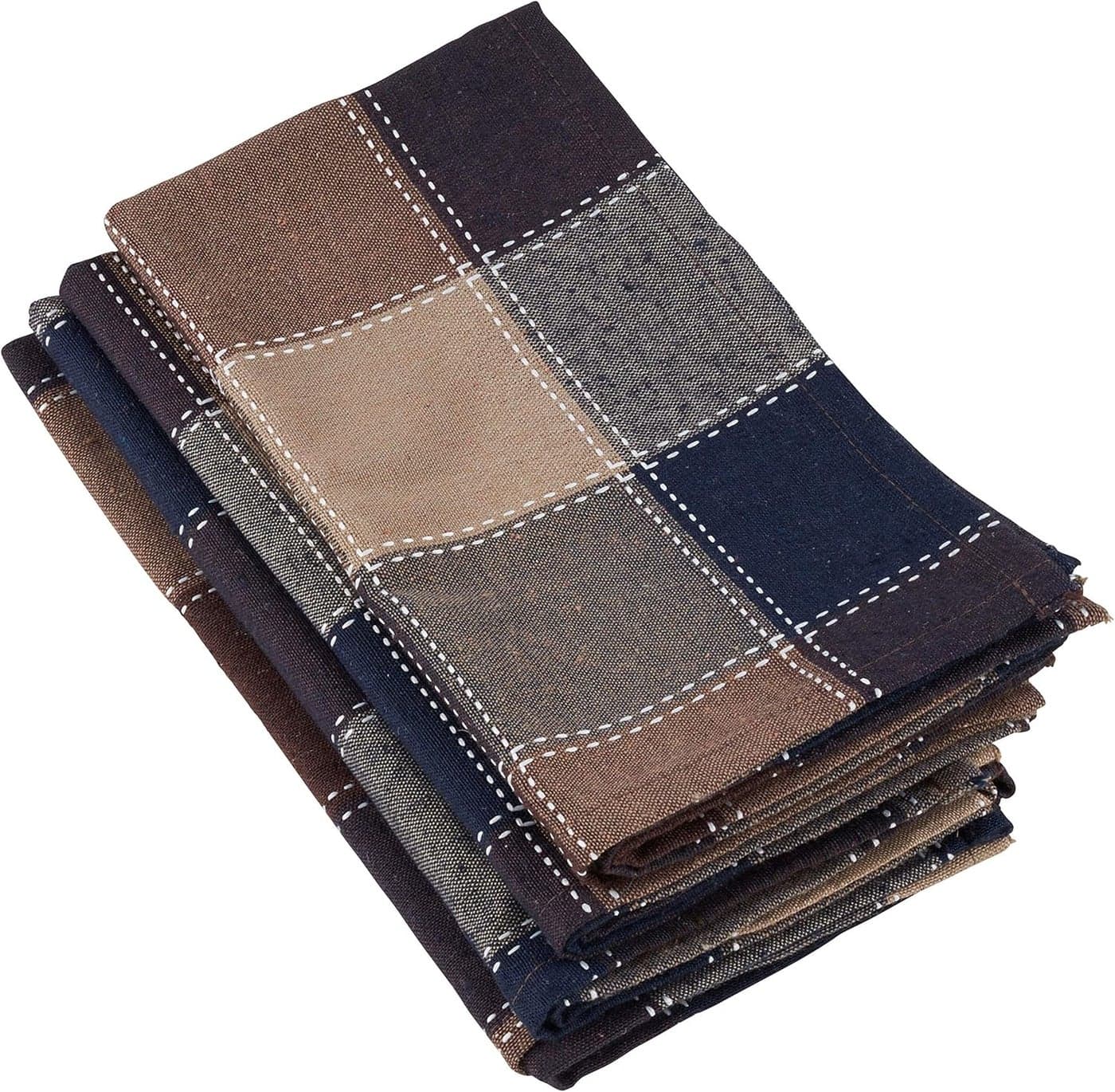 SARO LIFESTYLE 8571BR20S Harvest Collection Stitched Plaid Design Cotton Blend Napkins Set of 4 20 Brown