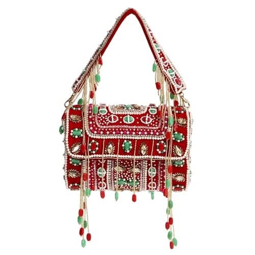 THE TAN CLAN Wedlock Ruby Red Flap Over Clutches for women Purses Luxury Evening Handbagsfor Women – Stylish Purse with Magnetic Closure, Perfect for Weddings, Parties