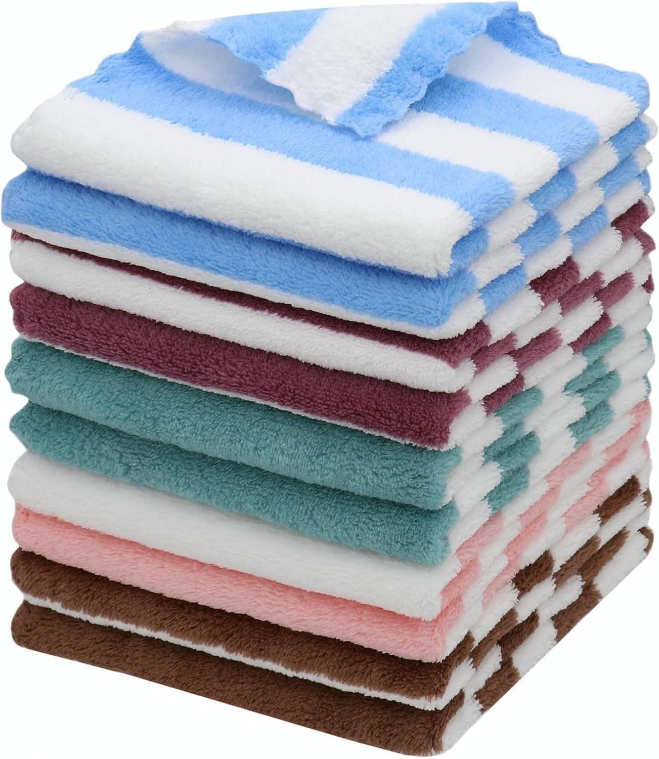 Striped Face Towels Set of 12 Blue White Maroon Teal Pink BrownMicrofiber Small Size Face TowelHandkerchiefNapkin for WomenKidsNewborn