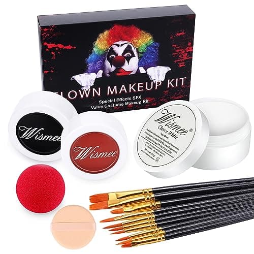 Wismee Clown White Black Red Face Body Paint,Clown Makeup Kit,Joker Zombie Vampire Skeleton Halloween Makeup Kit for Adults Oil Based Face Painting Kit with Brushes & 1 Clown Nose