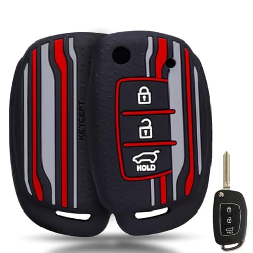 KEYCEPT Tristar Key Cover for Hyundai Aura | Venue | Creta | Exter | i20 Active| Grand i10 Nios | Xcent 3 Button Flip Key. (Black)