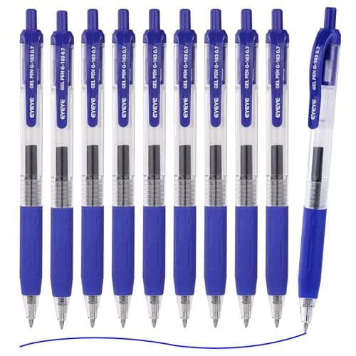 EYEYE G103 Retractable Gel Blue Pens 07mm 10 Pack Medium Point Ballpoint Pen Quick Drying Pen Fine Point Smooth Writing Pens for Office School Supplies