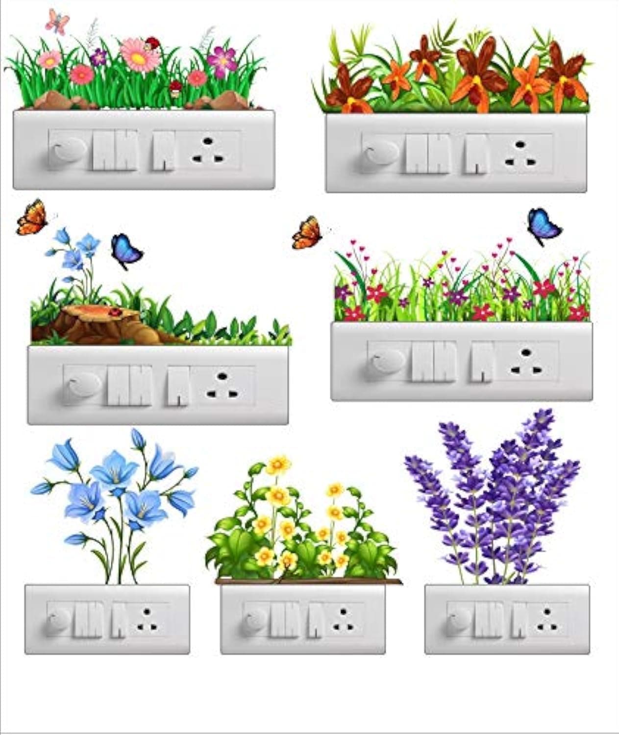 Heaven Decors Switch Board Flower Butterfly Switch Sticker Size(55 x 20) Cm Multicolour