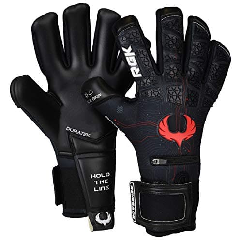 Renegade GK Limited Edition Rogue Quantum Goalie Gloves with Pro-Tek Fingersaves | 4mm Giga Grip & Neoprene | Black & Red Soccer Goalkeeper Gloves (Size 6, Kids, Youth, Neg Cut, Level 4+)