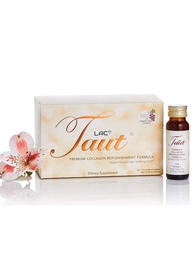 Taut 8 Bottles Liquid Collagen for Women, Pure Marine Collagen Advanced Formula Supplement, 13,000 mg Marine Collagen Peptides +Grape Seed Extract. Dermatologist Clinically Tested, Hydrolyzed Collagen