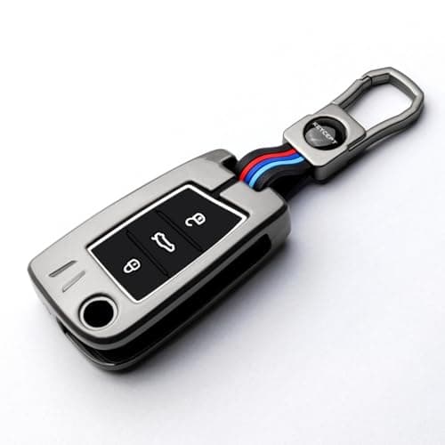 KEYCEPT Metal Alloy Key Cover for Skoda and Volkswagen - Kushaq | Octavia | Kodiaq | Superb | Slavia | Passat | Taigun | Tiguan | Virtus | T ROC 3 Button flip Key with Keychain (Short Keychain).
