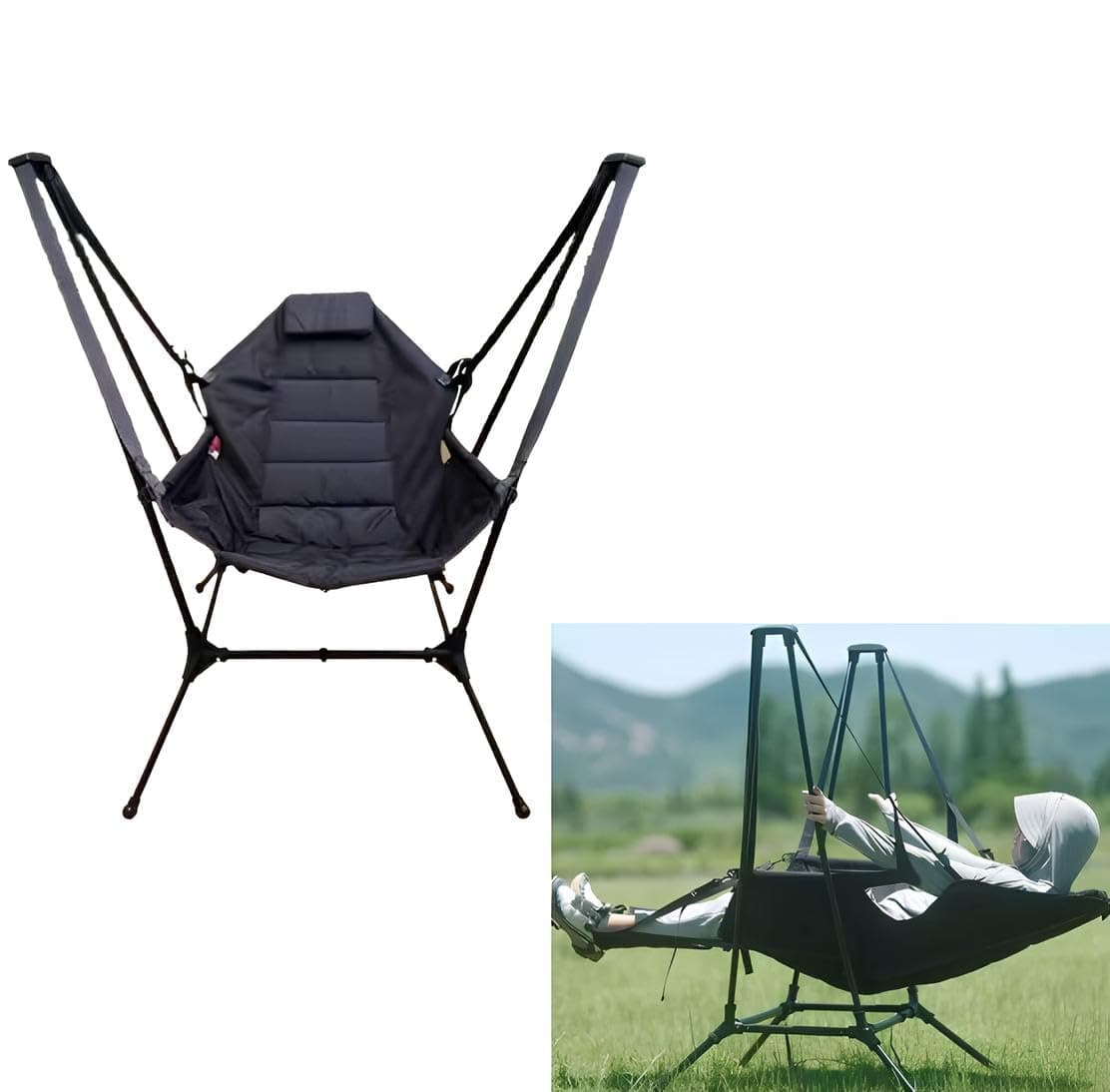 GION Camping Swinging Chair Foldable Single Seater Swing Chair Swing Hammock with Stand Folding Rocking Chair for Outdoor Beach Lawn