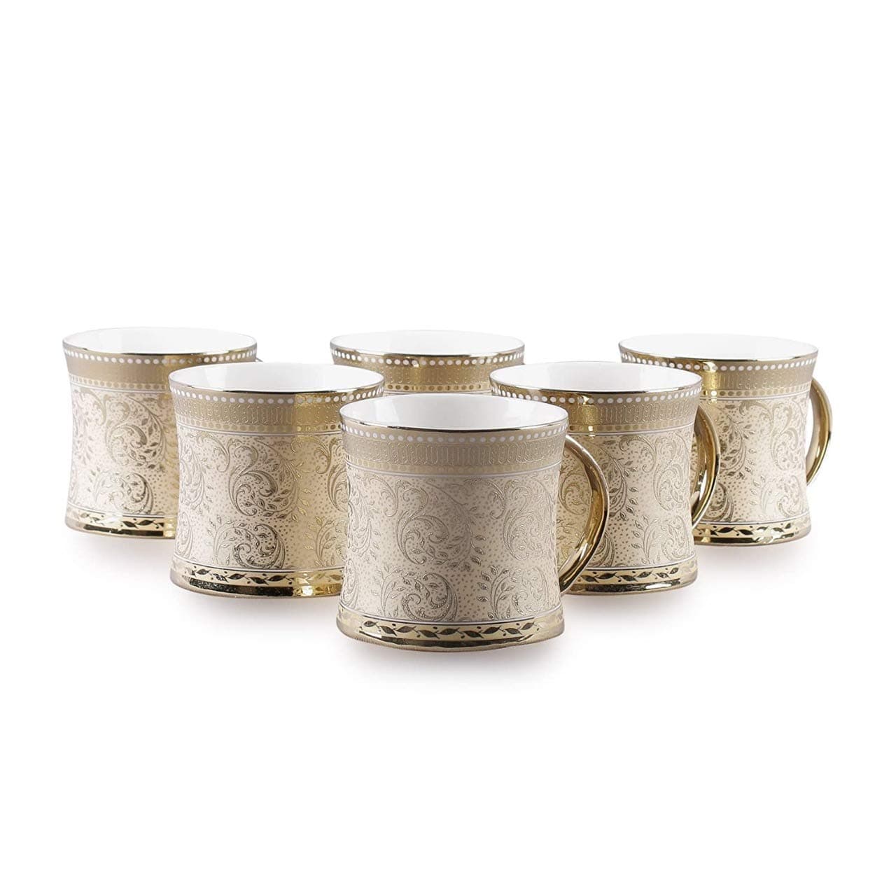 TAGROCK Golden Heritage Print Bone China TeaCoffee Cups Mugs Set of 6 150ml