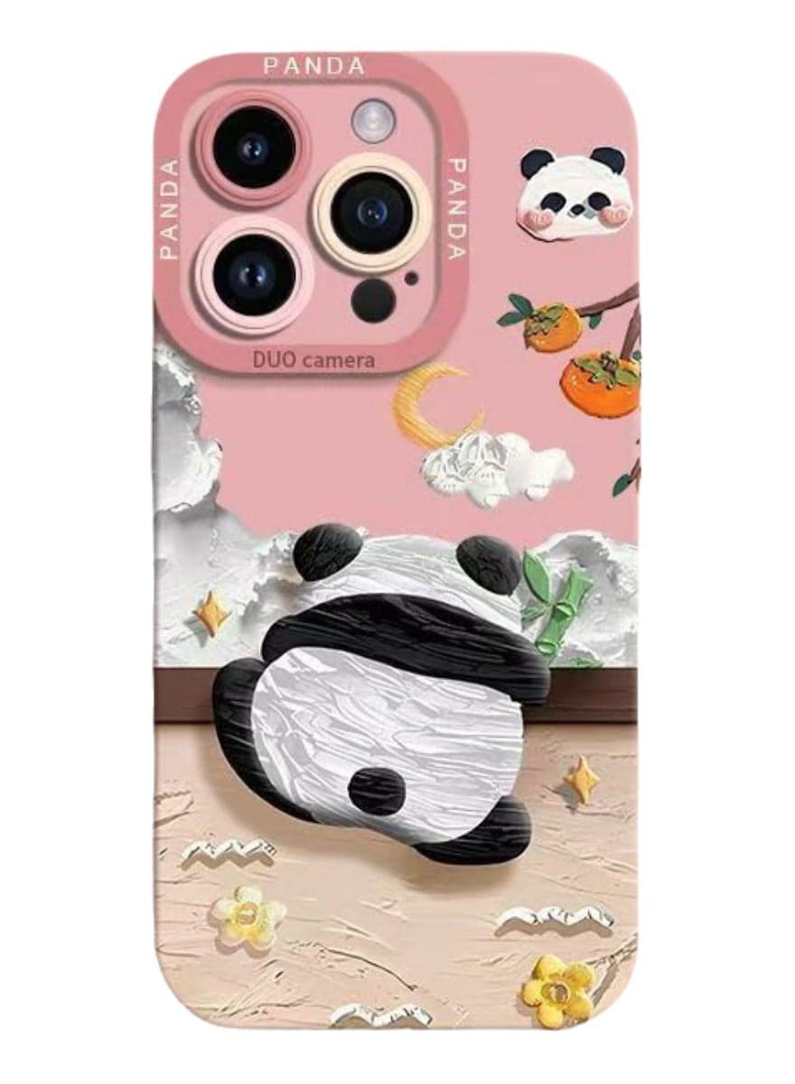 Cute Panda Phone Case Compatible with iPhone 15 Pro Max 6.7 Inch, Liquid Silicone Protective Case, Panda Phone Case for iPhone 15 Pro Max (Pink)