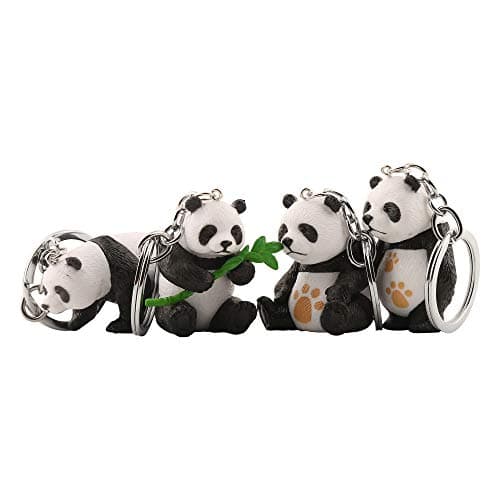 RainSound Polyvinyl Chloride PVC Panda Animal 3D Keychain (Pack of 4), Black