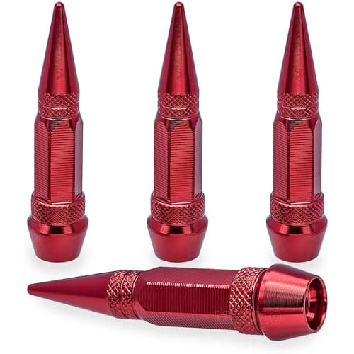 MEAJOO 4PCS Spiked Style Tire Valve Stem Caps, Universal Aluminium Alloy Dustproof Tire Valve Stem Covers for Cars, SUV, Trucks, Bikes, Motorcycles, Bicycles(60MM & Red)